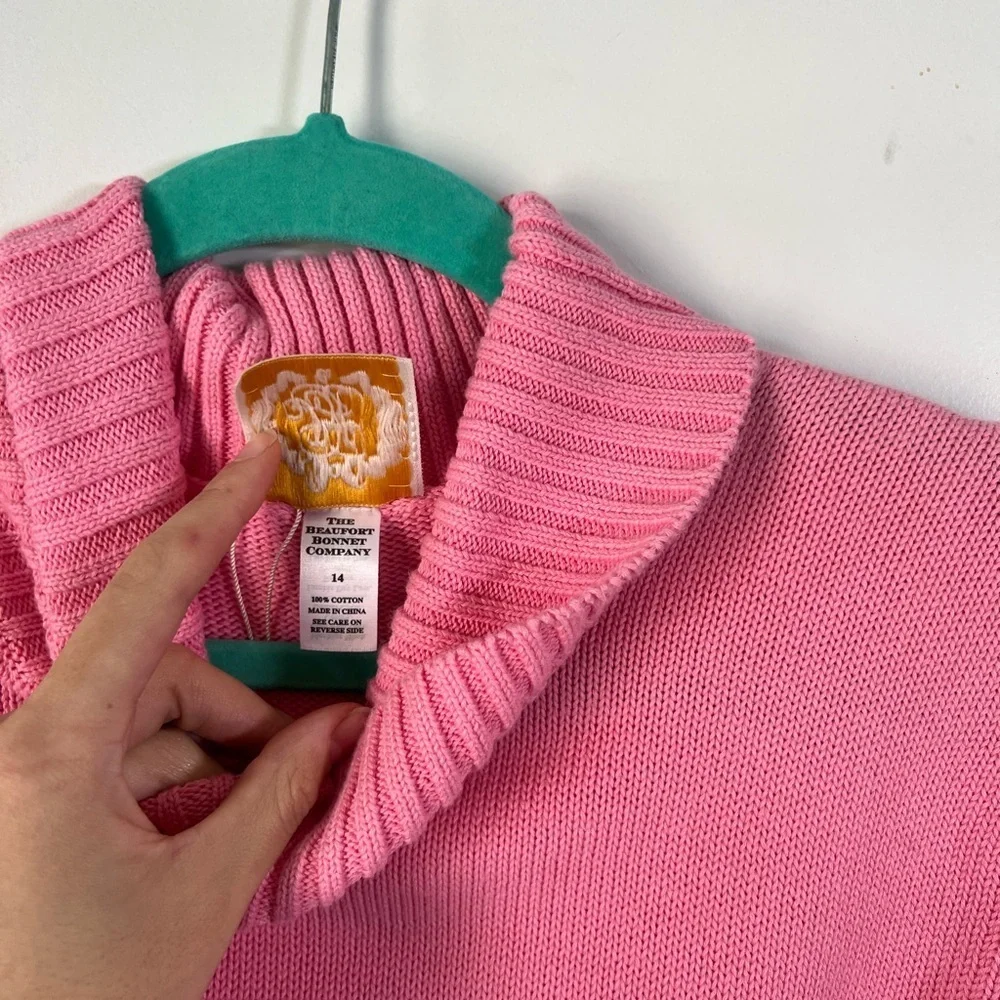 TBBC Townsend Turtleneck Sweater - Hamptons Hot Pink w/ Palm Beach Pink size 12